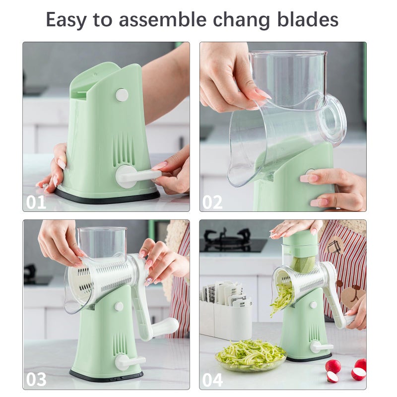 VEKAYA Rotary Cheese Grater, 5 in 1 Cheese Grater with Handle, Replaceable Stainless Blades Cheese Shredder, Cheese Vegetable Slicer, Easy to Clean Kitchen Gadgets with Storage Box - Image 4